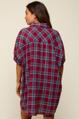 Burgundy Plaid Oversized Maternity Mini Dress