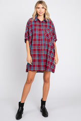 Burgundy Plaid Oversized Mini Dress