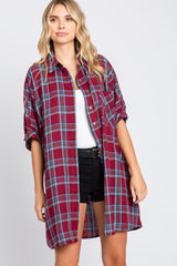 Burgundy Plaid Oversized Mini Dress