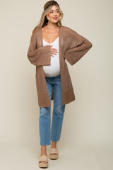 Mocha Open Knit Maternity Cardigan