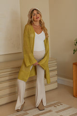 Lime Open Knit Maternity Cardigan