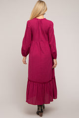 Magenta Gingham Button Maternity Midi Dress