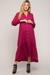 Magenta Gingham Button Maternity Midi Dress