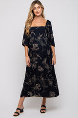 Navy Floral Squared Neck Maternity Midi Dress