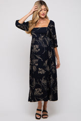 Navy Floral Squared Neck Maternity Midi Dress