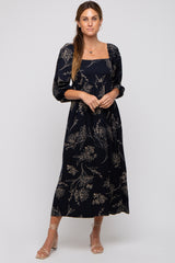 Navy Floral Squared Neck Maternity Midi Dress