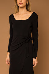 Black Long Sleeve Side Tie Midi Dress