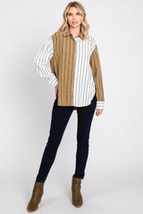 Olive Colorblock Striped Button Up Top