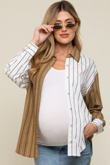 Olive Colorblock Striped Maternity Button Up Top