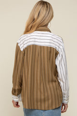 Olive Colorblock Striped Maternity Button Up Top