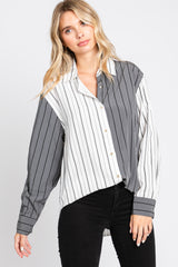 Charcoal Colorblock Striped Button Up Top