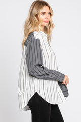 Charcoal Colorblock Striped Button Up Top