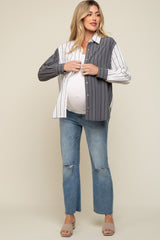 Charcoal Colorblock Striped Maternity Button Up Top