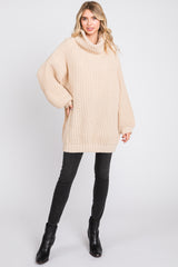 Cream Turtleneck Puff Sleeve Sweater Dress