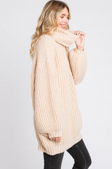 Cream Turtleneck Puff Sleeve Sweater Dress