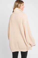 Cream Turtleneck Puff Sleeve Sweater Dress