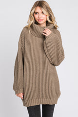 Mocha Turtleneck Puff Sleeve Sweater Dress