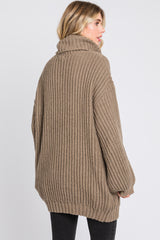 Mocha Turtleneck Puff Sleeve Sweater Dress