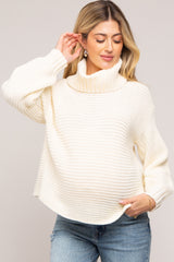 Cream Chunky Knit Turtle Neck Maternity Sweater