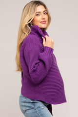 Purple Chunky Knit Turtle Neck Maternity Sweater