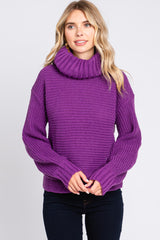 Purple Chunky Knit Turtle Neck Maternity Sweater