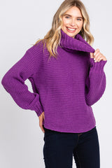Purple Chunky Knit Turtle Neck Sweater