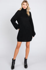 Black Turtleneck Maternity Sweater Mini Dress