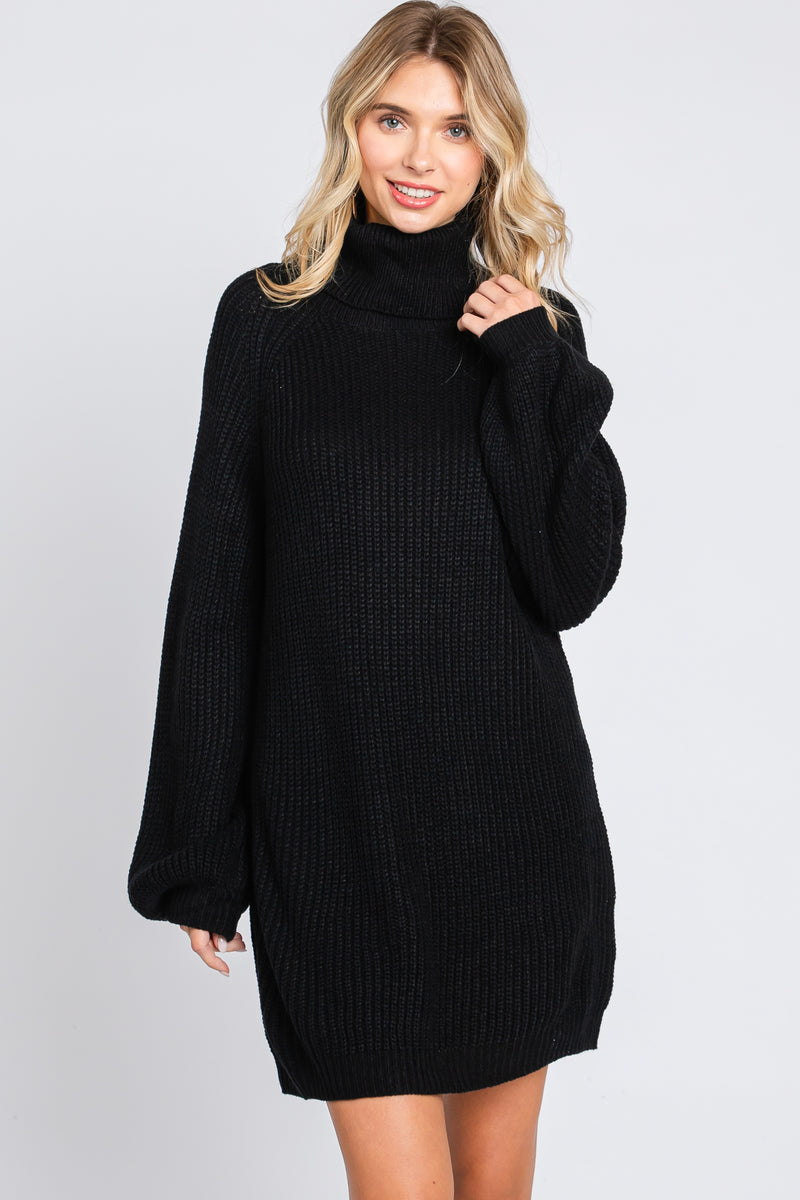 Black Turtleneck Sweater Mini Dress Pinkblush