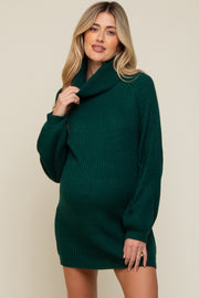 Forest Green Turtleneck Maternity Sweater Mini Dress