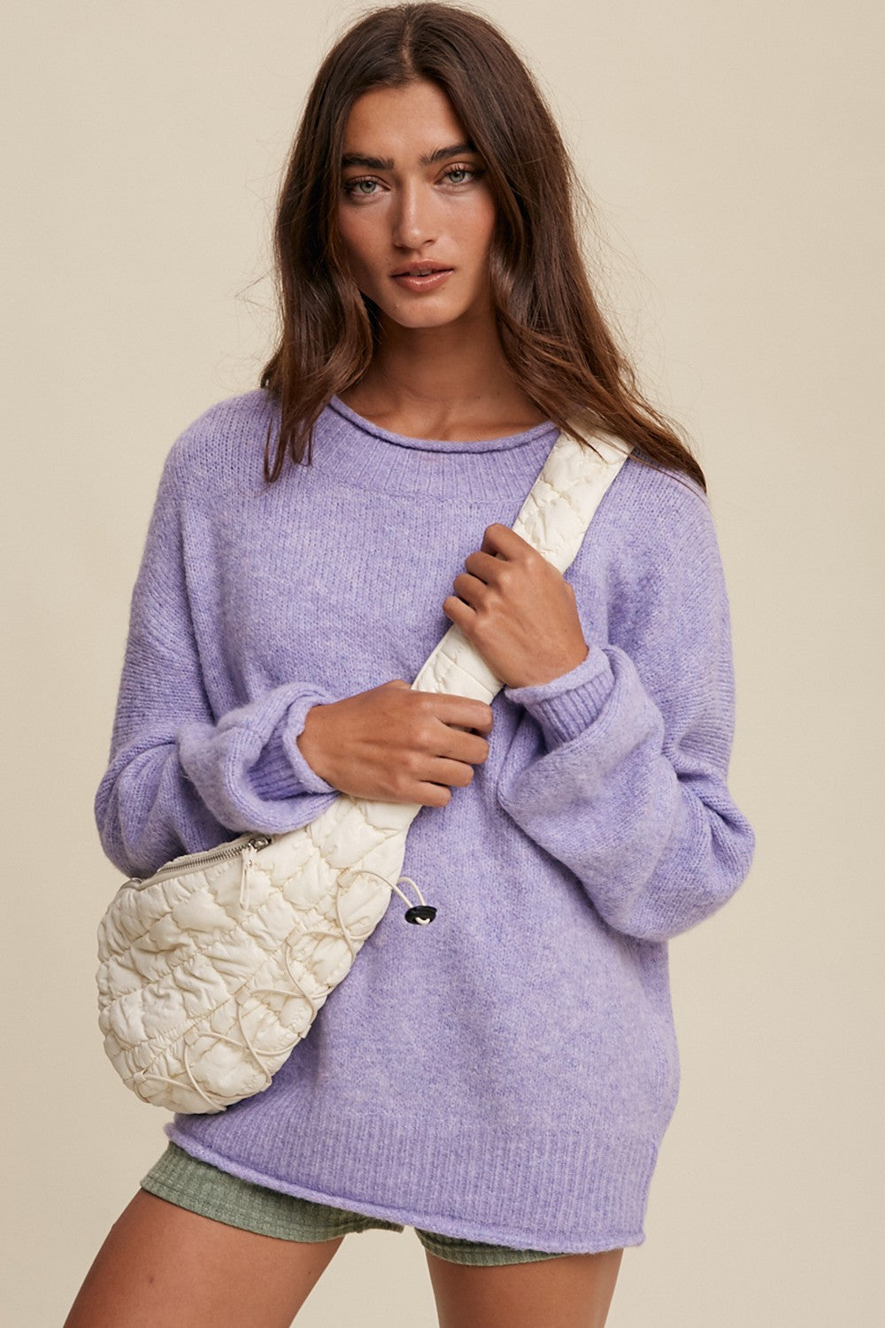 Lavender Soft Knit Rolled Hem Sweater– PinkBlush
