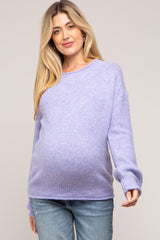 Lavender Soft Knit Rolled Hem Maternity Sweater