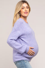 Lavender Soft Knit Rolled Hem Maternity Sweater