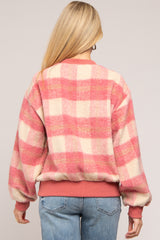 Coral Plaid Fuzzy Knit Maternity Pullover Sweater