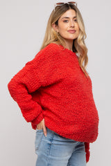 Coral Chunky Loose Knit Maternity Sweater