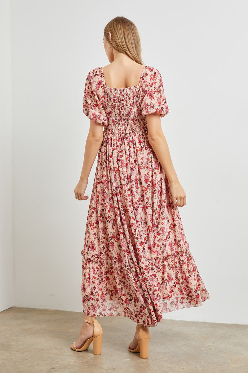 Pink Floral Puff Sleeve Maxi Dress – PinkBlush