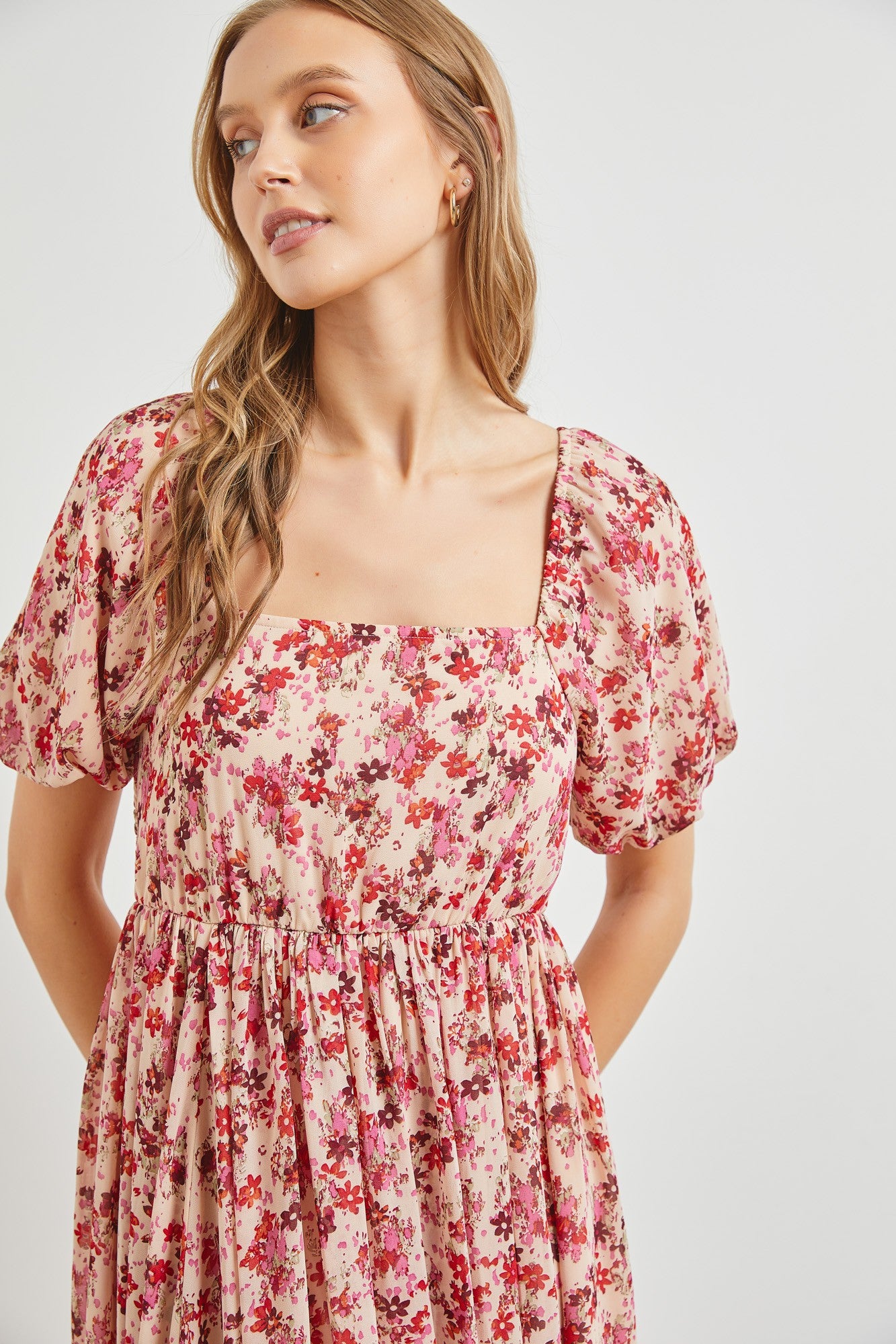 Pink Floral Puff Sleeve Maxi Dress– PinkBlush