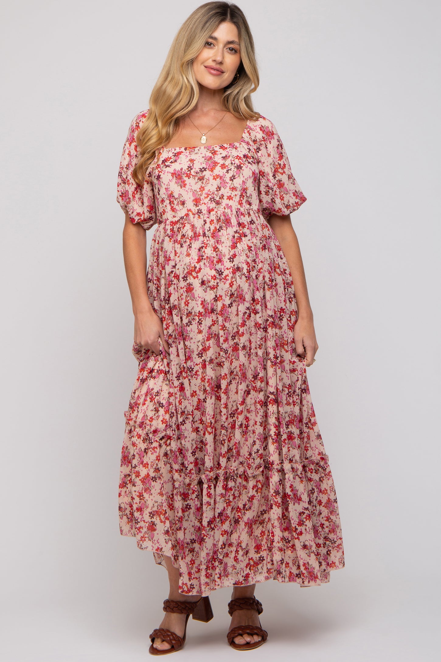 Pink Floral Puff Sleeve Maxi Dress– PinkBlush