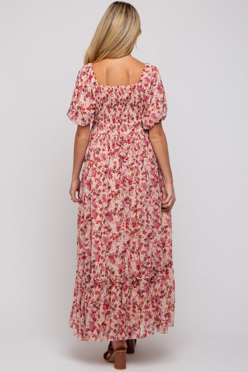 Pink Floral Puff Sleeve Maternity Maxi Dress – PinkBlush