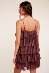 Brown Ruffled Tulle Mini Dress