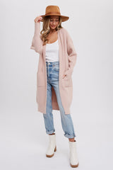 Light Pink Chunky Knit Long Sweater Cardigan