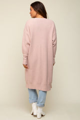 Light Pink Chunky Knit Long Sweater Maternity Cardigan