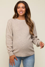 Beige Knit Pullover Maternity Sweater