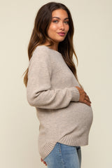 Beige Knit Pullover Maternity Sweater