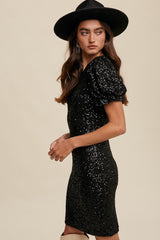 Black Sequin Fitted Mini Dress