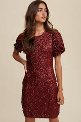 Burgundy Sequin Fitted Mini Dress