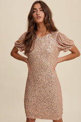 Gold Sequin Fitted Maternity Mini Dress