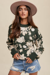 Forest Green Floral Sweater