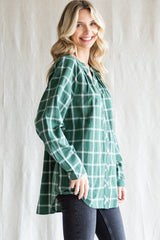 Green Plaid Button Down Long Sleeve Top