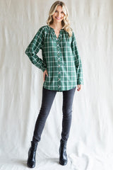 Green Plaid Button Down Long Sleeve Top