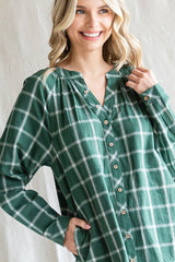 Green Plaid Button Down Long Sleeve Top